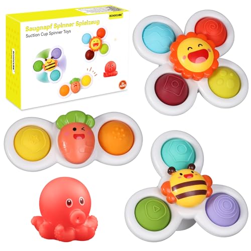 ECHOCUBE Giocattoli a Ventosa Spinner, 3 Pezzi Set Sensoriali Rotanti