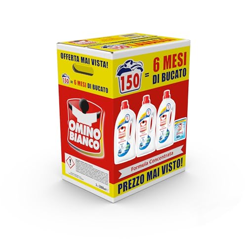 Omino Bianco Detersivo Lavatrice Igienizzante Liquido, 150 Lavaggi, 2000ml x3