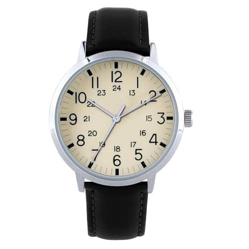 Orologio da Uomo Analogico al Quarzo con Quadrante Bianco e Cinturino in Pelle Nera