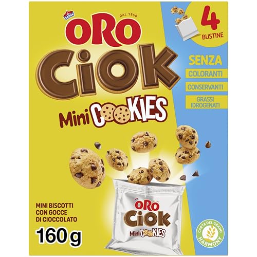 Oro Ciok Mini Cookies Biscotti con Gocce di Cioccolato al Latte, 160g (4x40g)
