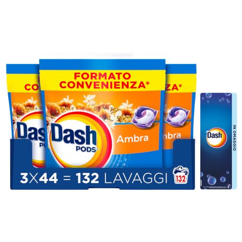 Dash Pods Detersivo Lavatrice in Capsule, 132 Lavaggi, Ambra