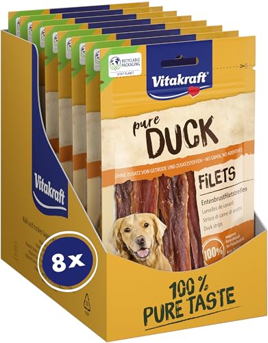 Vitakraft Pure Duck Filet Snack per Cani al Petto d'Anatra, 8x80 g