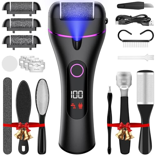 Ehomfory Pedicure Elettrico Professionale Piedi, Set Calli Rimozione Ricaricabile, Raschietto Elettrico per Calli con 3 Marce, con 3 Rulli di Ricambio e Illuminazione, Kit Pedicure
