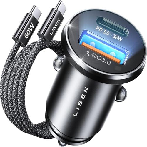 LISEN Caricatore Auto USB C 69W+60W PD QC3.0 con Cavo