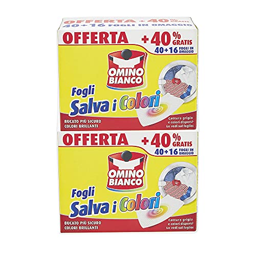 Omino Bianco Fogli Salva Colore a Nido d'Ape, 40+16 Pezzi x 2 Confezioni