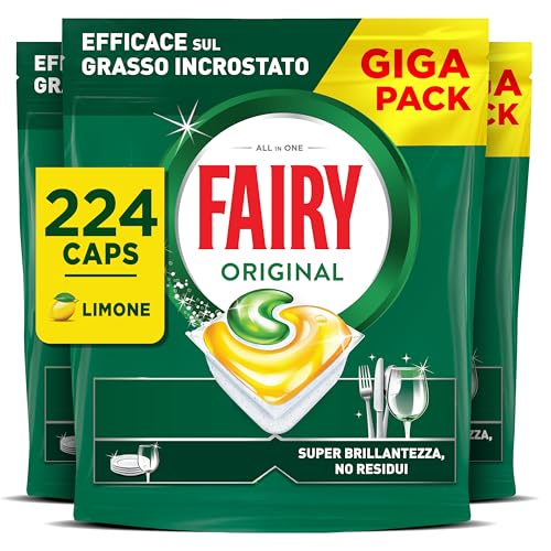 Fairy Original Pastiglie Lavastoviglie Brillantante, 224 Capsule, Limone