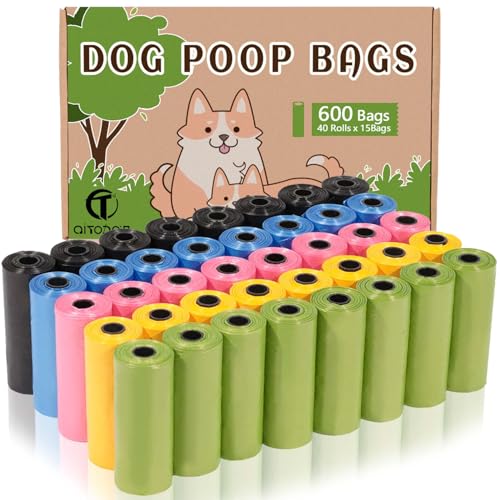 AiTodos 600 pezzi Sacchetti Cane Cacca, 5 Colori, 40 Rotoli
