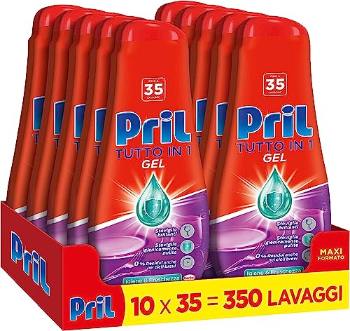 Pril Gel All in One Detersivo Lavastoviglie Liquido con Bicarbonato, 10 Flaconi