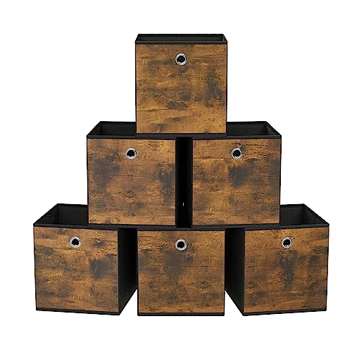 SONGMICS Set 6 Contenitori Pieghevoli Oxford, Marrone Vintage e Nero