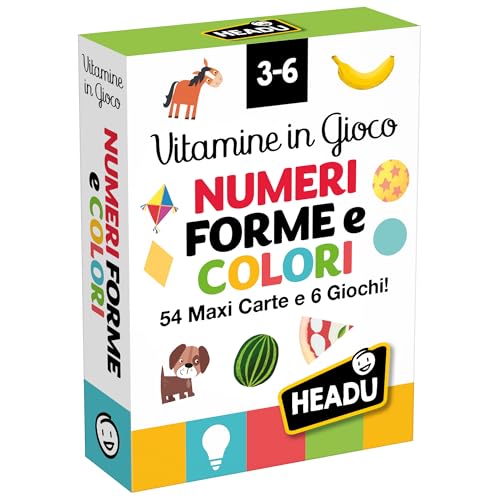 HEADU Carte Vitamine in Gioco Numeri, Forme e Colori - 54 Maxi Cards
