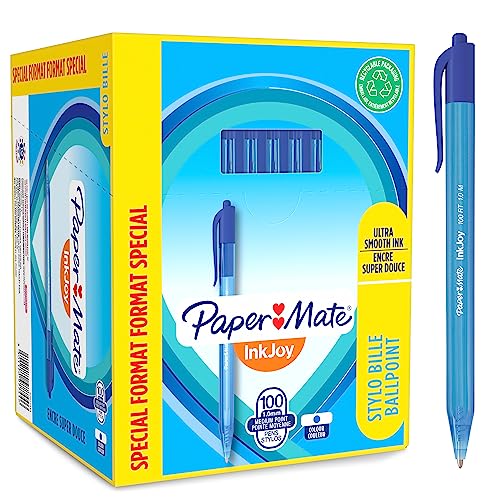 Papermate InkJoy 100RT Penna a Sfera a Scatto, punta media 1,0 mm, blu, confezione da 100