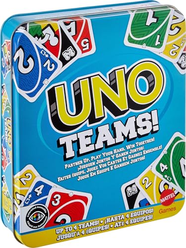 Mattel Games UNO Teams Gioco di Carte a Squadre, Confezione in Metallo