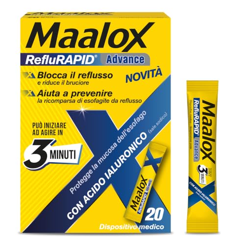 Maalox RefluRAPID Advance Antiacido per Reflusso Gastroesofageo, 20 Bustine