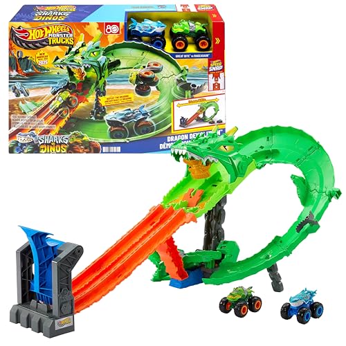 Hot Wheels Monster Trucks Sharks vs. Dinos Dragon Destruction set