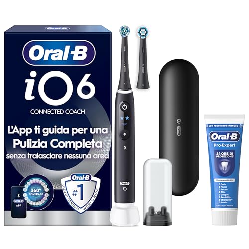 Oral-B iO 6 Spazzolino Elettrico Ricaricabile, Nero, con 2 Testine