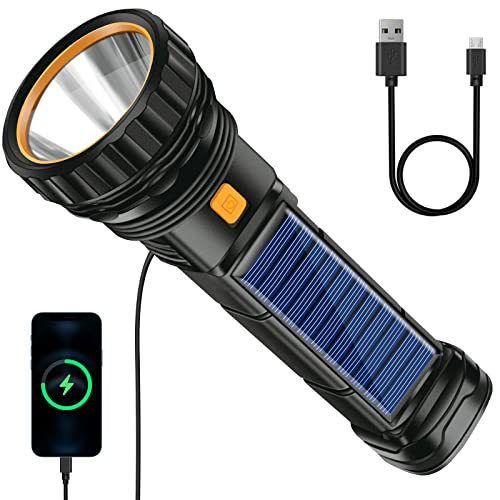 Qoolife Torcia ricaricabile a LED solare, alimentata a batteria, impermeabile, con power bank di emergenza da 1200