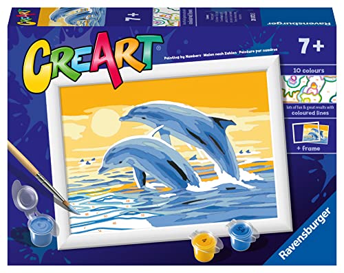Ravensburger CreArt Delfini amici, Kit pittura con numeri per bambini 7+