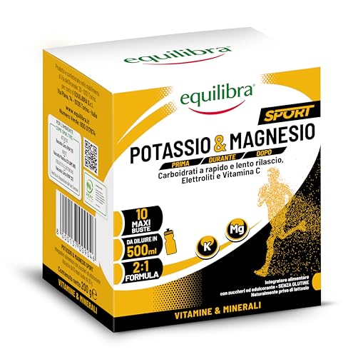 Equilibra Potassio e Magnesio Sport Integratore Sali Minerali Gusto Arancia, 10 Buste