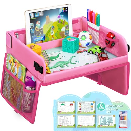 lenbest Vassoio da viaggio Gioco educativo con piano cancellabile - 6 penne e 5 carte da disegno Rosa