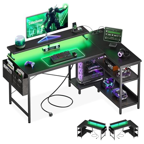 Coleshome Scrivania Gaming con LED e Prese, 1