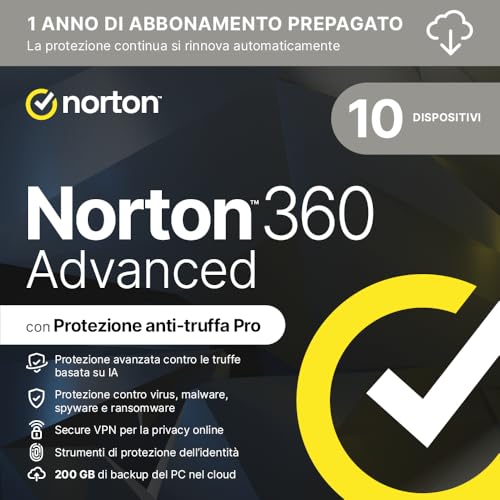 Norton 360 Advanced 2026 Antivirus 10 dispositivi 1 anno