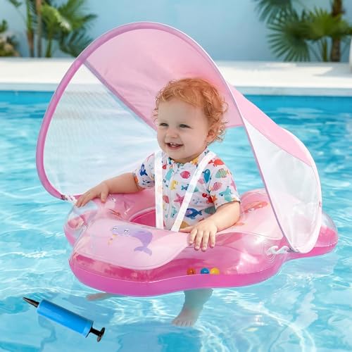 Olycism Salvagente Neonato con Parasole UPF50+ Ciambella Neonato Mare con Pompa ad Aria e Kit di Patch Materiali Adatti ai Bambini Carico massimo 20 kg per Bambini