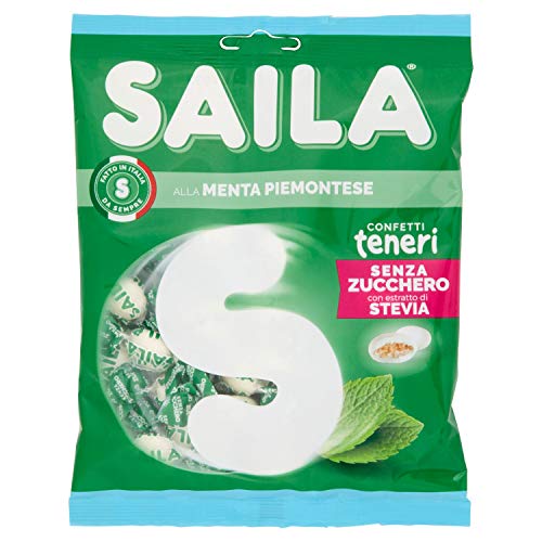 Saila - Confetti alla Menta, Senza Zucchero con Estratto di Stevia, Confetti Teneri, Senza Glutine - 75 gr