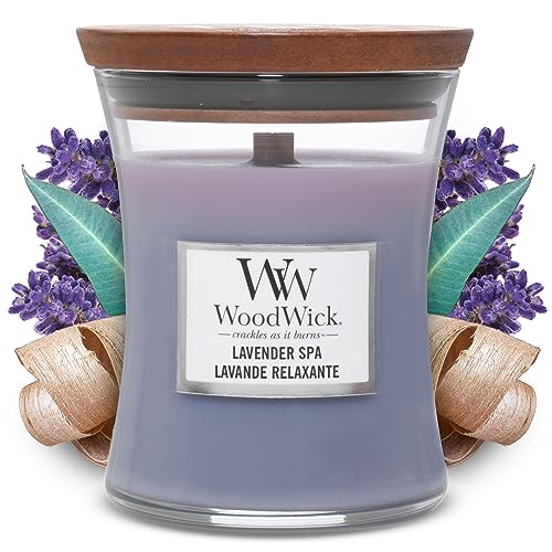 WoodWick Candela Hourglass media Lavender Spa con stoppino crepitante