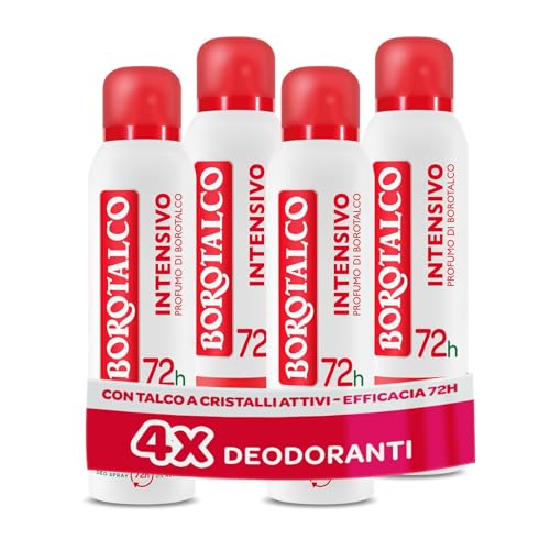 Borotalco Deodorante Spray Intensivo Senza Alcool con Talco a Cristalli Attivi, 4 x 150 ml