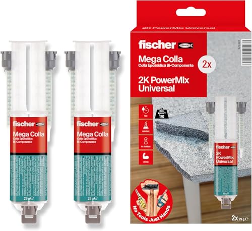 Fischer Mega Colla Epossidica Bicomponente PowerMix NTJH, Presa Rapida, 2 x 25 ml
