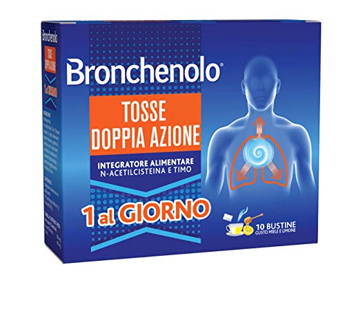 Bronchenolo Tosse Doppia Azione Integratore Alimentare Gusto Miele e Limone, 10 Bustine