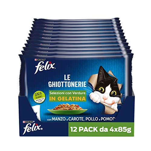 FELIX Le Ghiottonerie Cibo Umido per Gatti Adulti Bocconcini in Gelatina, 48 Buste da 85 g