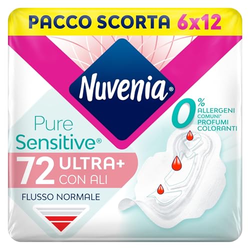 Nuvenia Assorbenti Pure Sensitive Ultra Giorno con Ali, 72 Pezzi