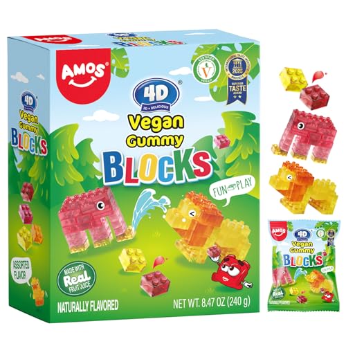 AMOS 4D Caramelle Gommose Blocchi & Mattoni Dolci, 4 Sapori, 240g