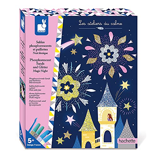 Janod Kit Creativo Sabbie Fluorescenti e Glitter Notte Magica - 5 Quadri