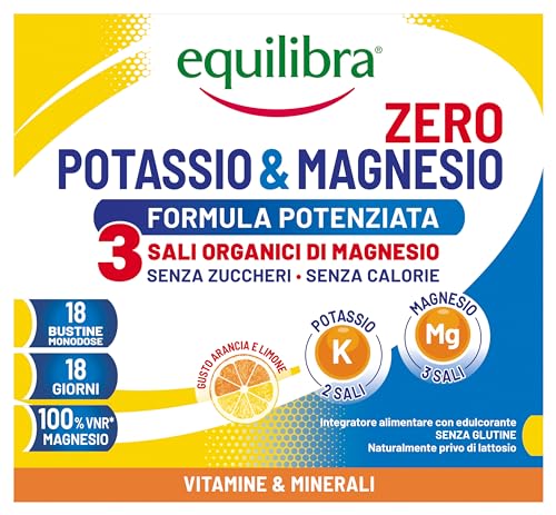 Equilibra Potassio e Magnesio Zero - Integratore Sali Minerali Gusto Arancia Limone, 18 Bustine