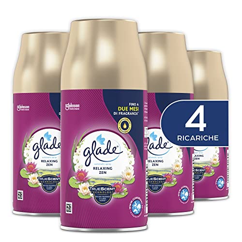 Glade Automatic Spray Ricarica Profumatore per Ambienti Fragranza Relaxing Zen, 4 Ricariche da 269 ml