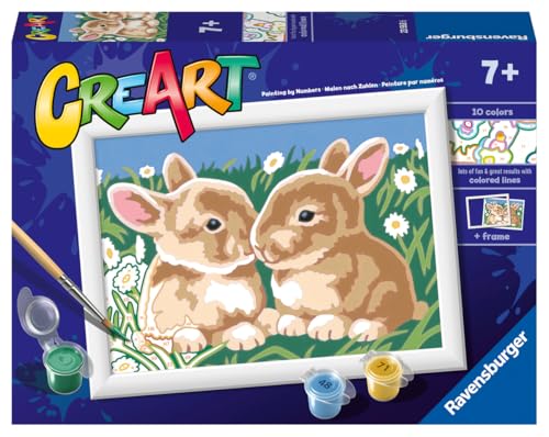 Ravensburger CreArt Teneri coniglietti, Kit pittura con numeri 14x19 cm