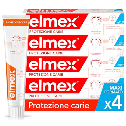 Elmex Dentifricio Anticarie 4x75ml, Protezione Carie e Smalto