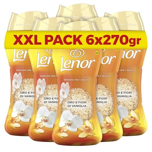Lenor Profumatore Bucato Perle Profumate Oro e Fiori Di Vaniglia, 6x270g
