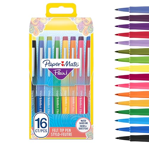 Paper Mate Flair Pennarelli Punta Media Feltro 0.7mm, 16 Pezzi
