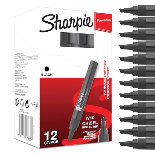 Sharpie W10 Pennarelli indelebili punta a scalpello nero, 12 pezzi