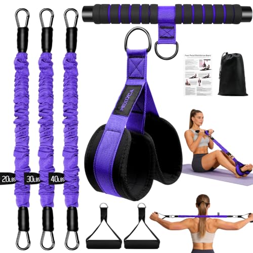 Fascia di Resistenza a Pedale con Maniglie, 3 Tubi Regolabili 20-90 lbs