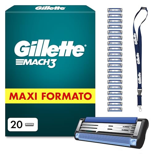 Gillette Mach3 Base Lamette di Ricambio per Rasoio Barba, 20 Lamette