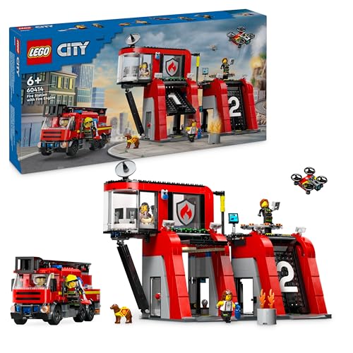 LEGO City Caserma dei Pompieri e Autopompa con 6 Minifigure, Set 60414
