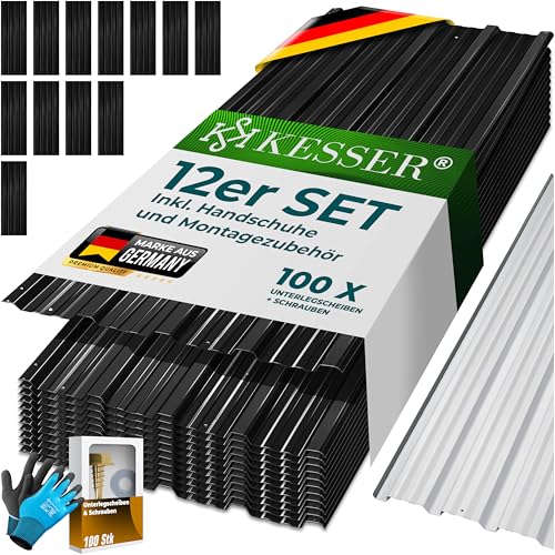 KESSER 12 fogli lamiera trapezoidale 7 m² acciaio zincato 0,25 mm nero