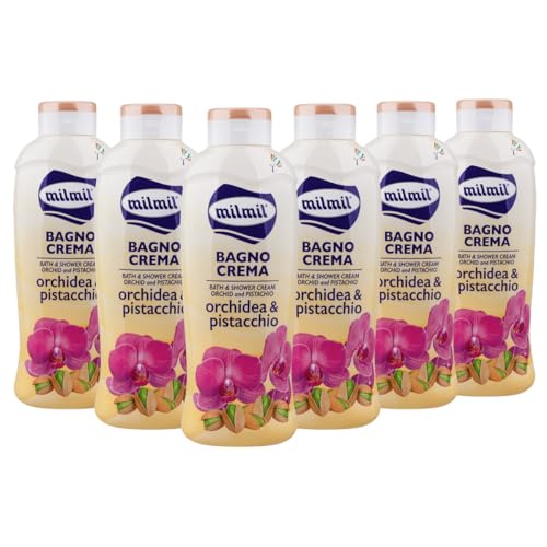 Milmil Bagno Crema Fragranza Orchidea e Pistacchio, 6 x 1000 ml