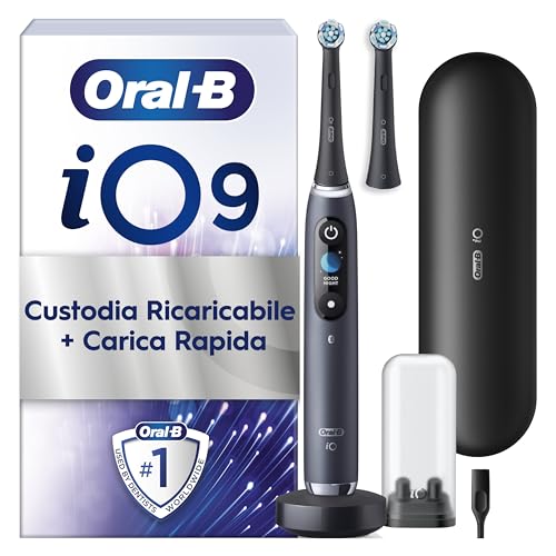 Oral-B iO 9 Spazzolino Elettrico, Testine di Ricambio, Custodia, Nero