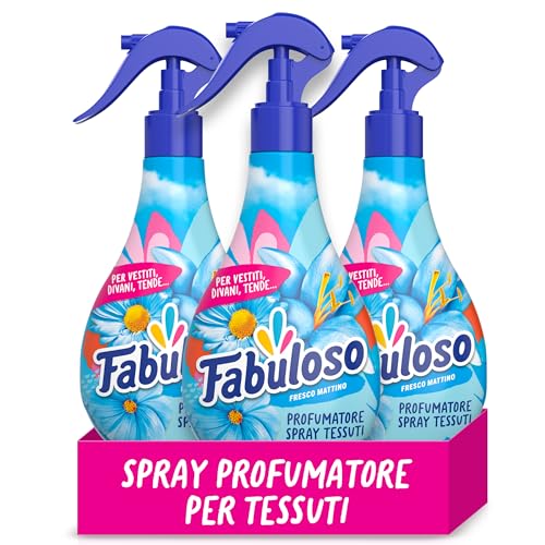 Fabuloso Spray Profumatore per Tessuti Fresco Mattino 250 ml, Profumatore per Tessuti, Rinfresca i Capi, Spruzzo Sottile e Uniforme, Utilizzabile su Capi e Tessuti Bagnati