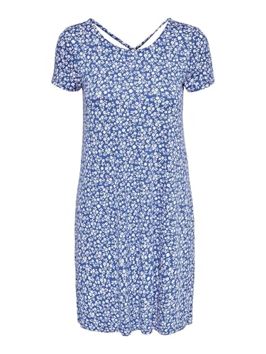 ONLBERA Back Lace Up S/S Dress Jrs Noos, Vestito da Donna, Strong Blue/AOP:White Flowers